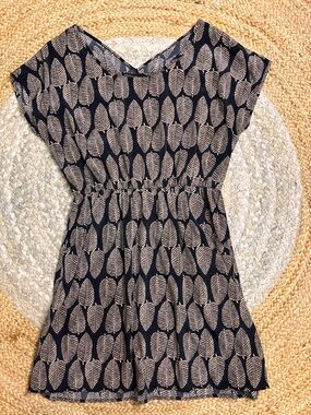 KLd Signature Black Dress with Beige Leaf Motif
